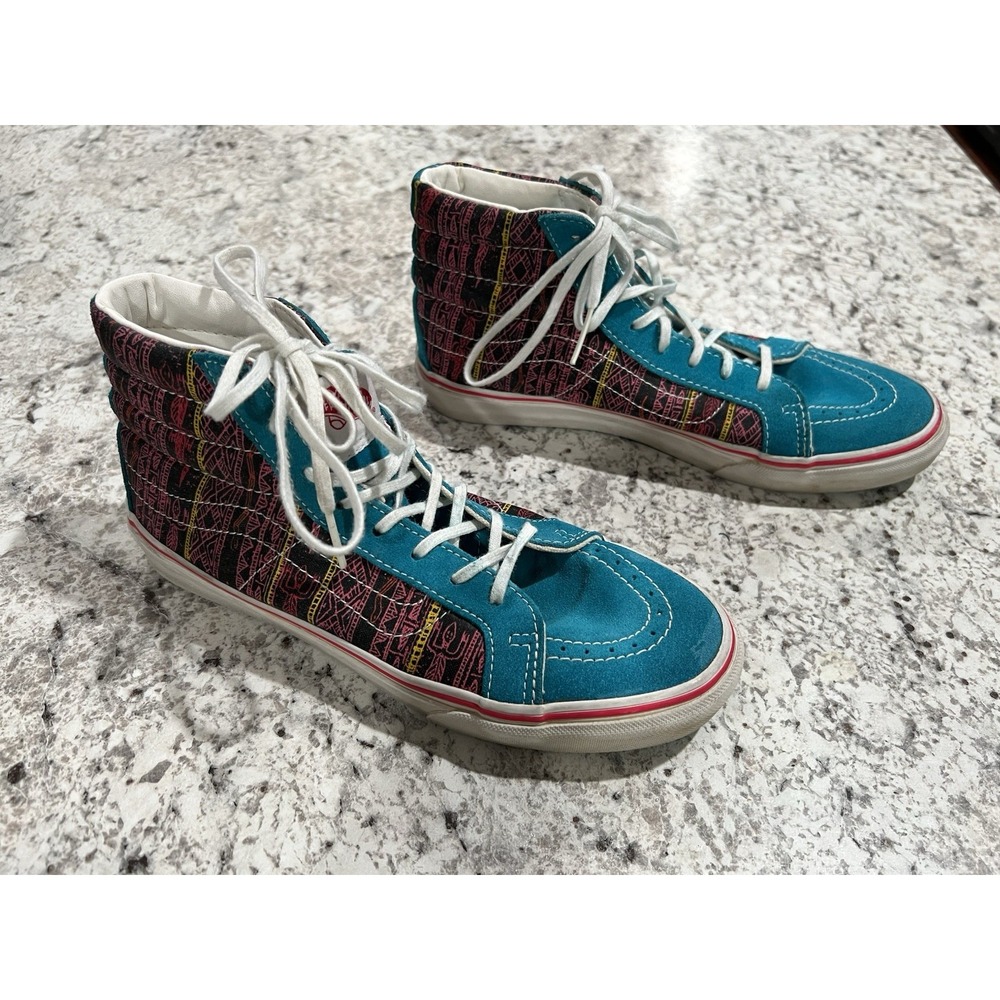 Vans High Top Shoes Teal Purple Lizard Pattern M 6/W 7.5